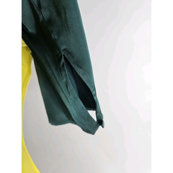 Express Colorblock Green/White Satin Strong Padded Shoulder Thong Bodysuit Large - Picture 3 of 9